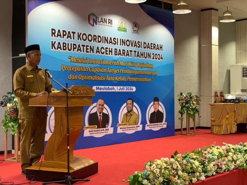 Sekda Aceh Barat, Marhaban SE, M.Si saat menghadiri rapat koordinasi inovasi daerah (RKID) tahun 2024, (Ist).
