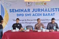 Seminar Jurnalistik Kolaborasi dan Peran SWI Dalam Memperkuat Jurnalis Menghadapi Disrupsi Digital di Selawah Coffe Shop Kuta Padang Kabupaten Aceh Barat | Foto: istimewa 